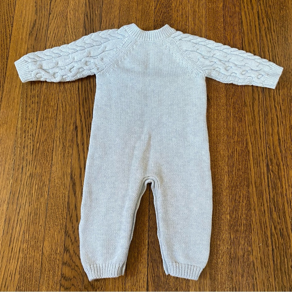 Hope & Henry 3-6 Months Cozy Cable Knit Baby One Piece - Light Gray - Picture 5 of 5